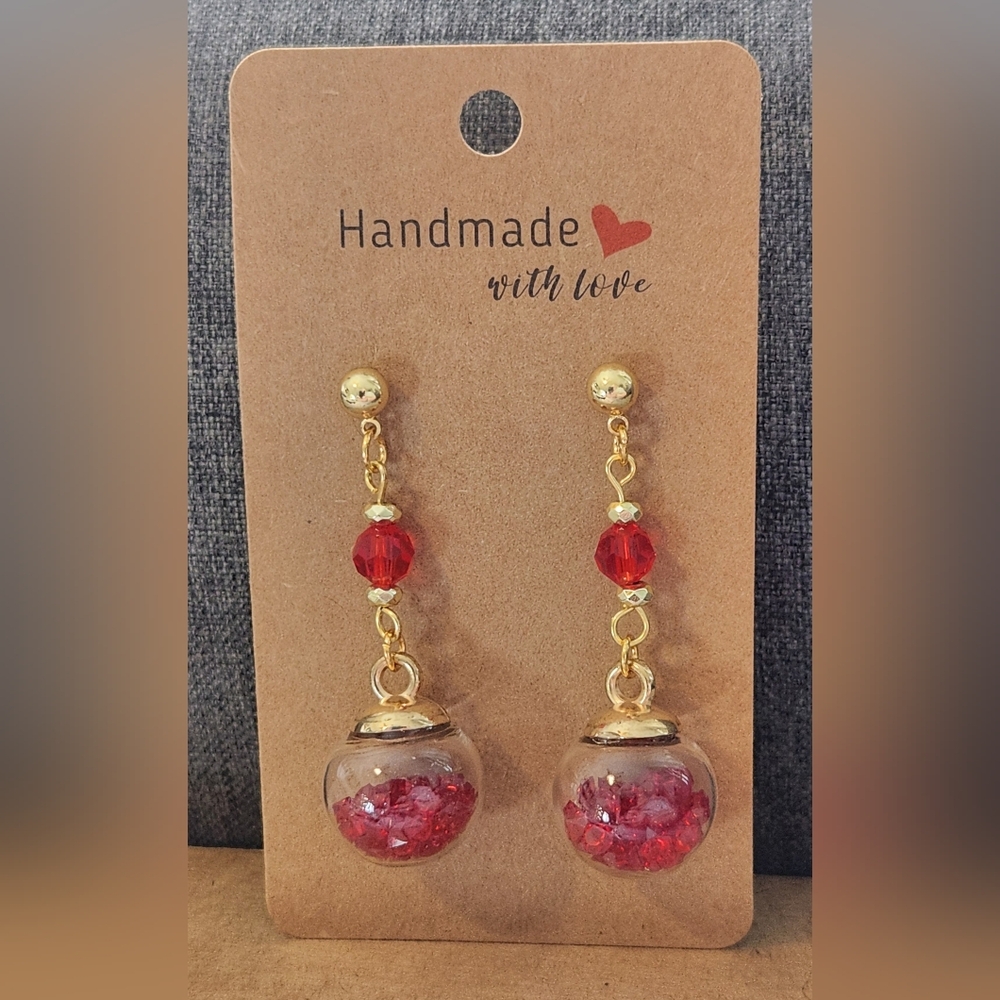 Handmade Red Crystal Orb 🔮 Dangle Earrings